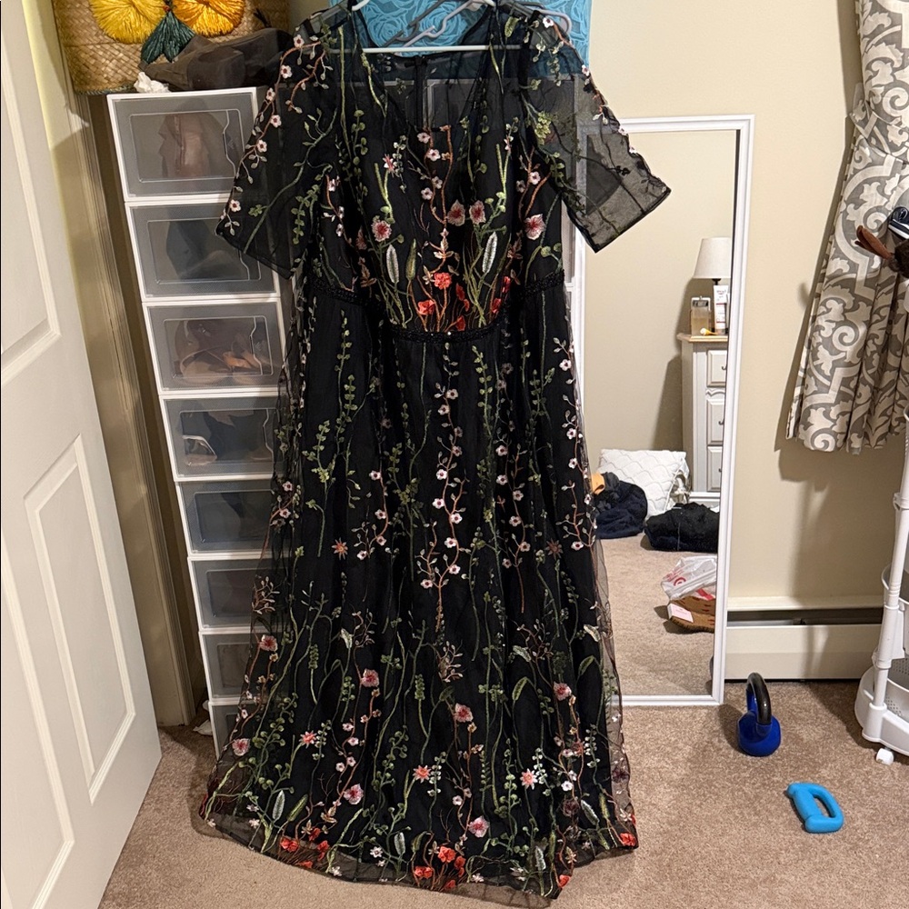 Last Chance! Leaving 5/4 JJs House Black Maxi Dress with Floral Embroidery